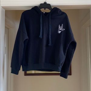 Black Cropped Hoodie with Screen Printed Image